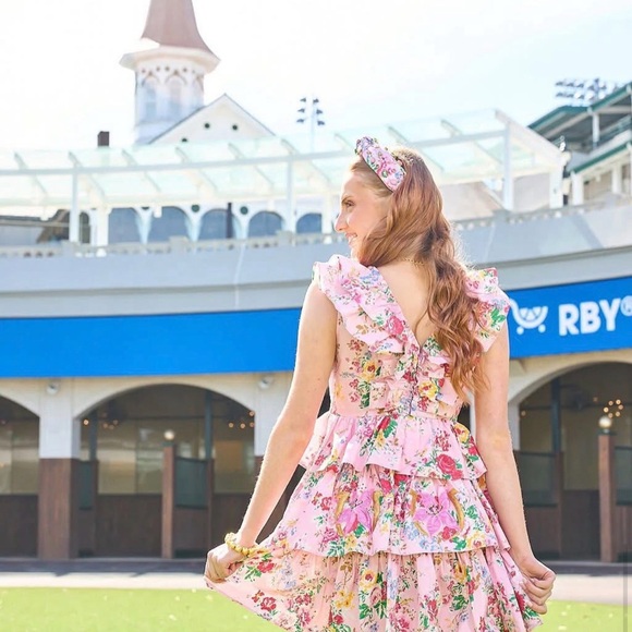 NWT Laura Ashley Pink Floral Ruffle Kentucky Derby Mini Dress - Picture 2 of 10